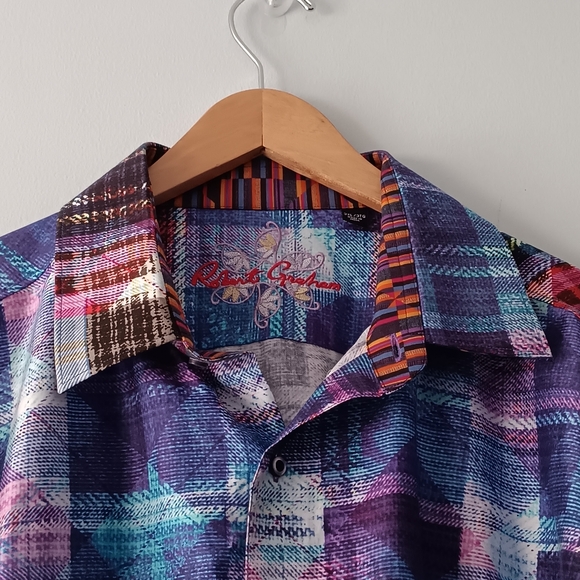 Robert Graham Button Up Shirt Multicolor Plaid Flip Cuff Designer Cotton 3XL - Picture 3 of 10